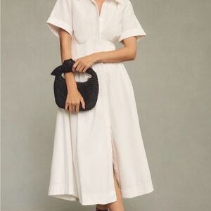 Aureta Studio x Anthropologie White Linen Pleated Shirt Dress